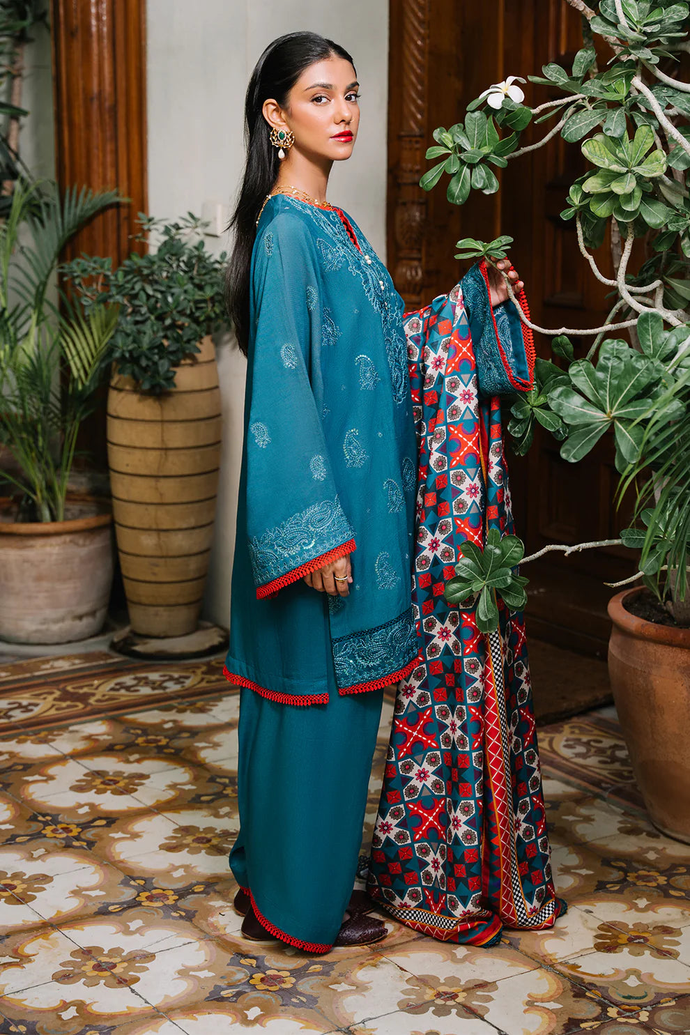 3-Piece Stitched Embroidered Cotail Suit