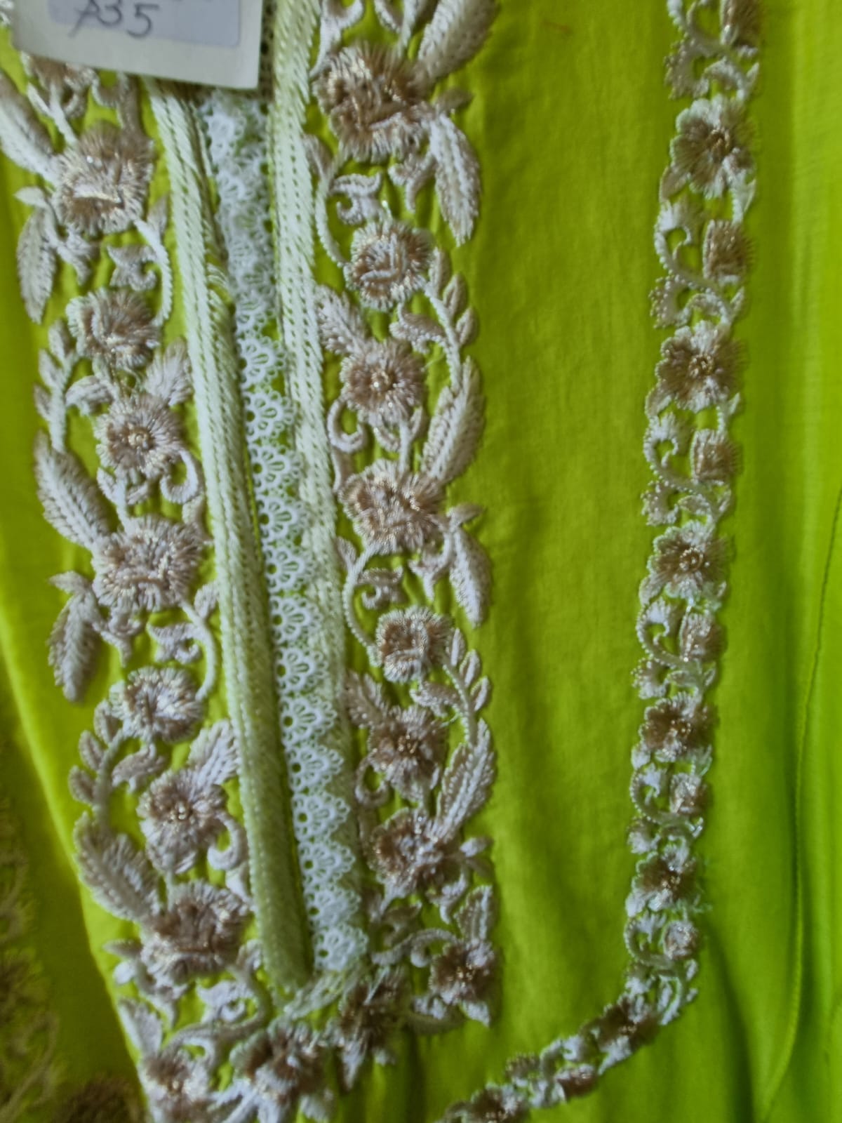 Embroidered Lime Shirt by Aghanoor