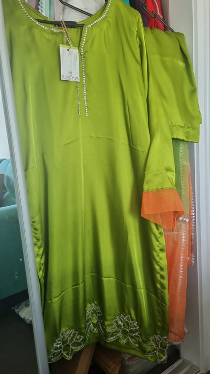 3 Piece Embroidered Silk Suit - Ready To Ship