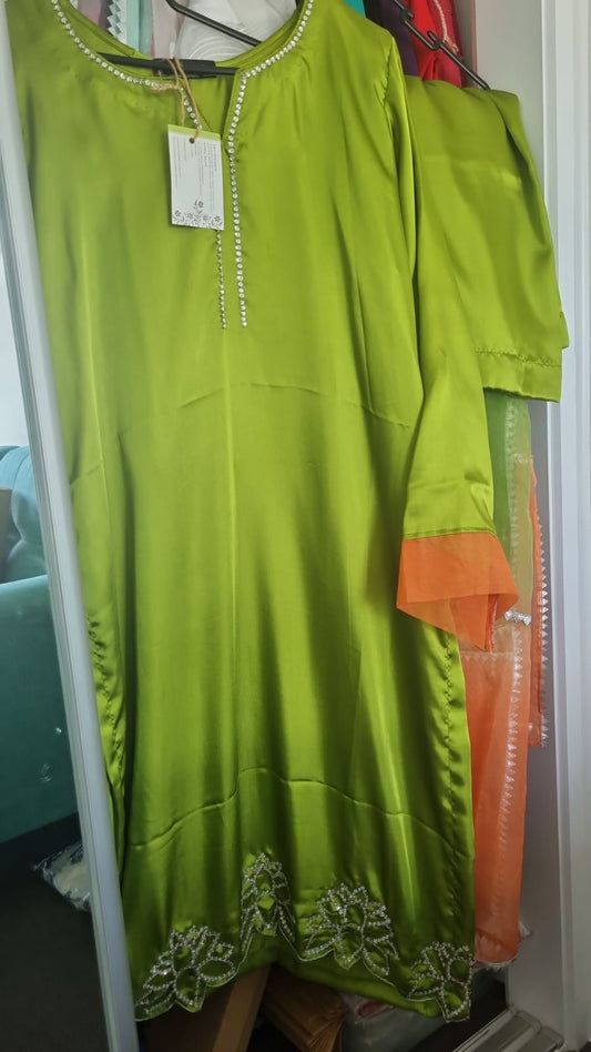 3 Piece Embroidered Silk Suit - Ready To Ship