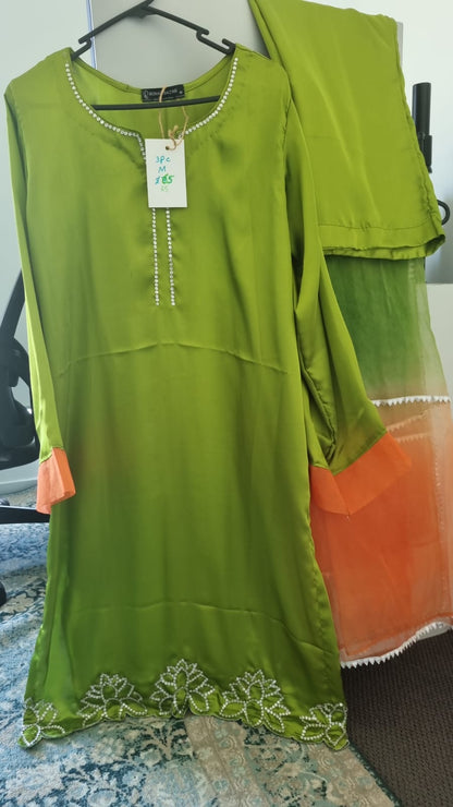 3 Piece Embroidered Silk Suit - Ready To Ship