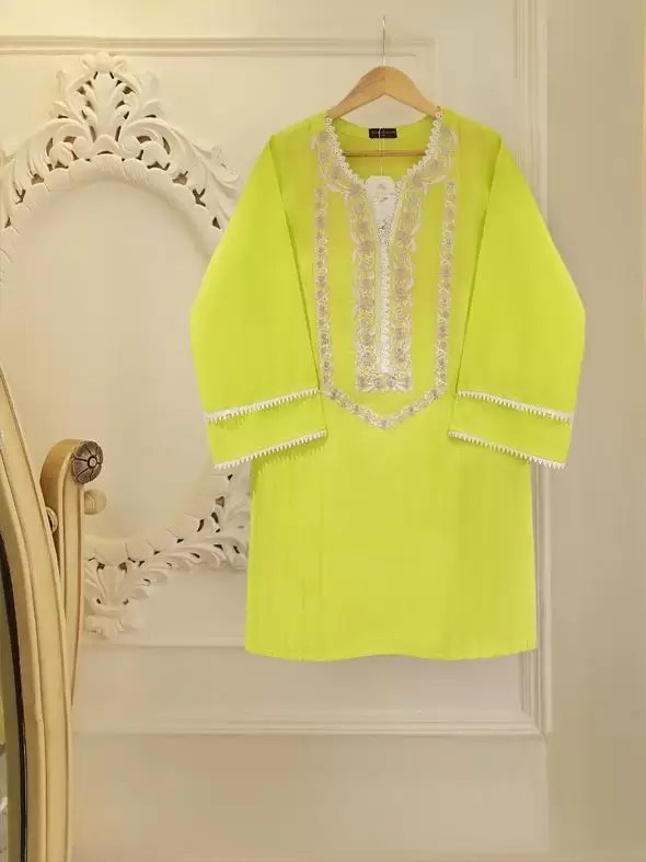 Embroidered Lime Shirt by Aghanoor