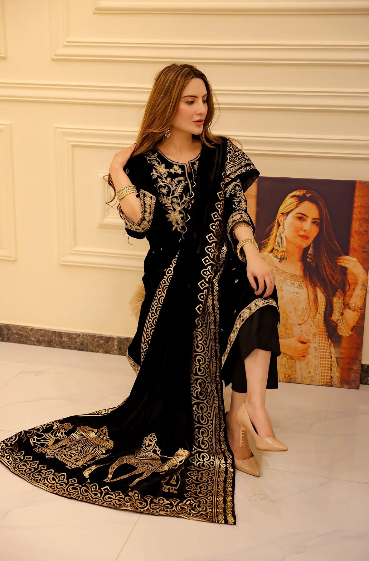 Afreen - Embroidered Velvet Suit - 2pc