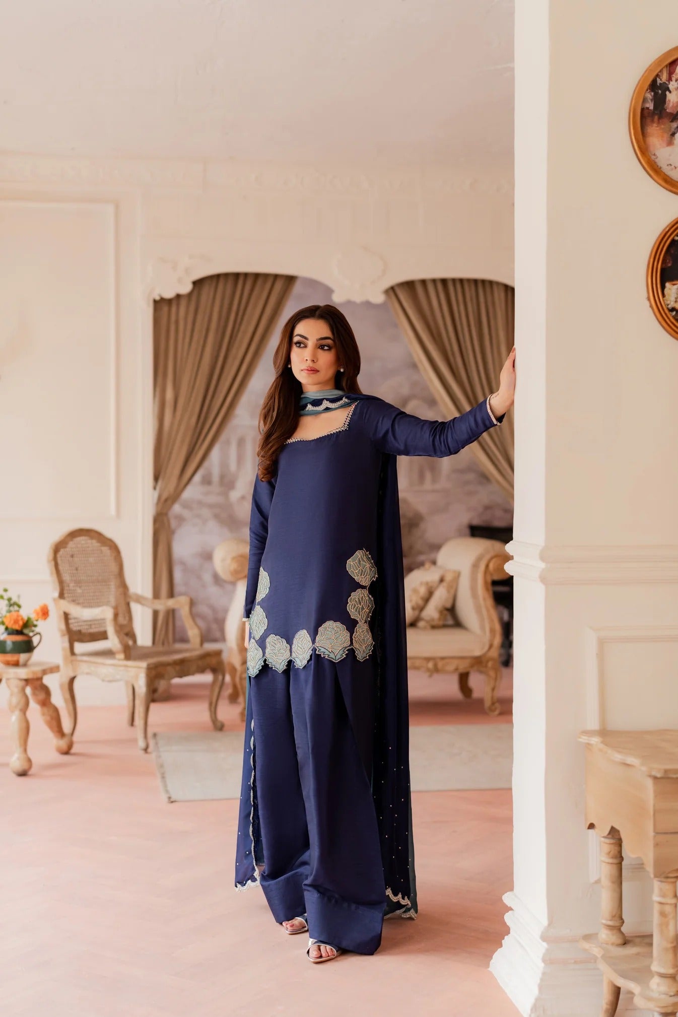 Embroidered Luxury Farshi Set - Aqua