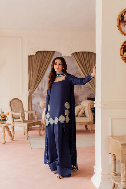 Embroidered Luxury Farshi Set - Aqua
