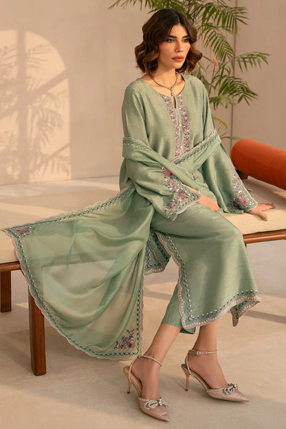 Embroidered Mint Green Silk Suit - Anya