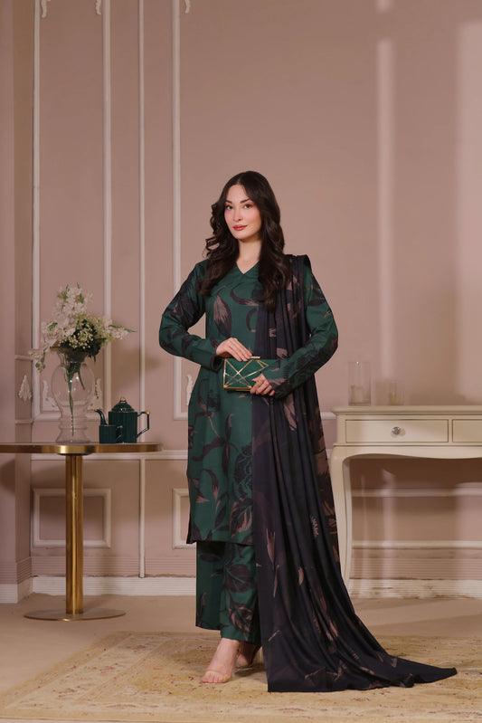 Digital Printed Dhanak Suit - Green