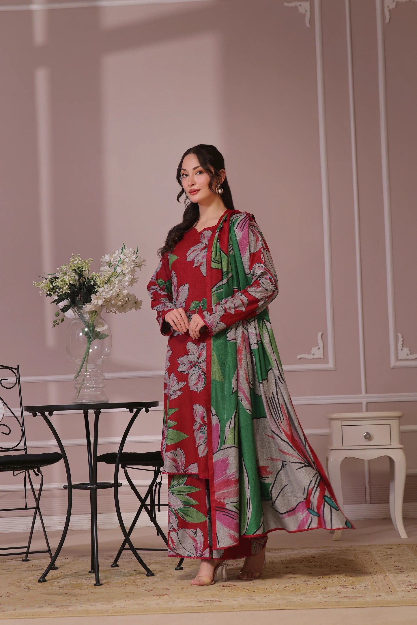 Floral Printed Dhanak - 3 Piece