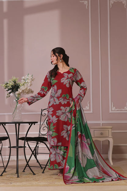 Floral Printed Dhanak - 3 Piece