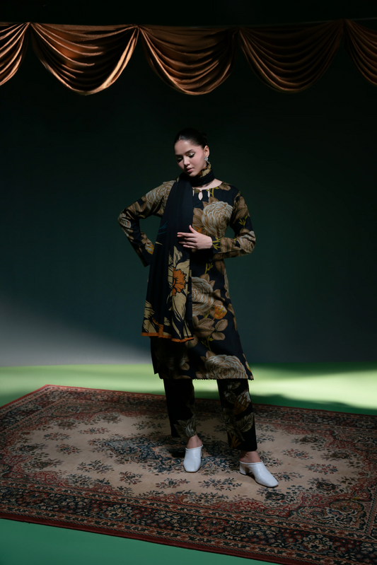 Printed Dhanak Suit 3pc