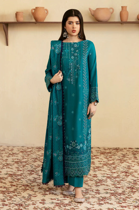 Embroidered Karandi Winter Suit - Teal