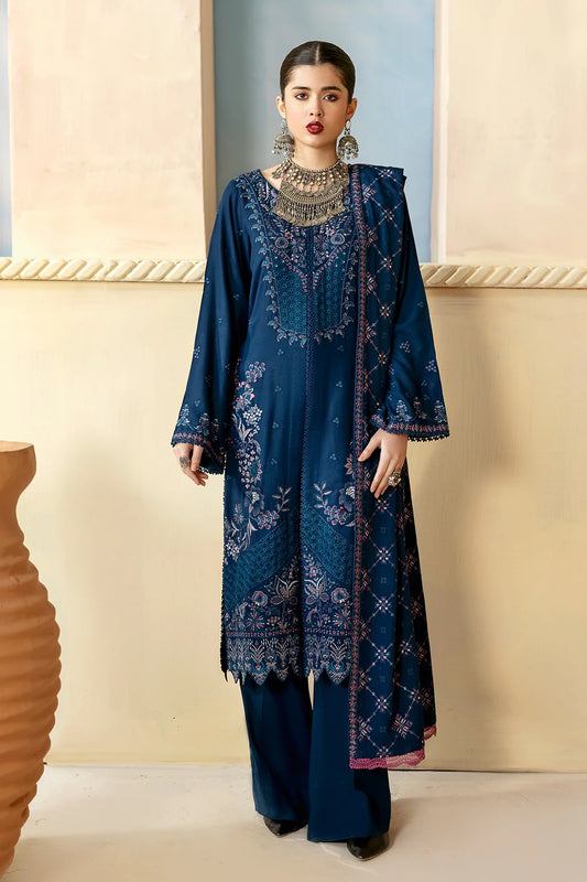 Embroidered Karandi Winter Suit - Blue