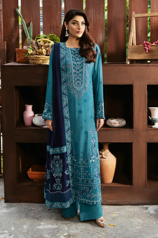 Embroidered Karandi  Suit - Fountain Blue
