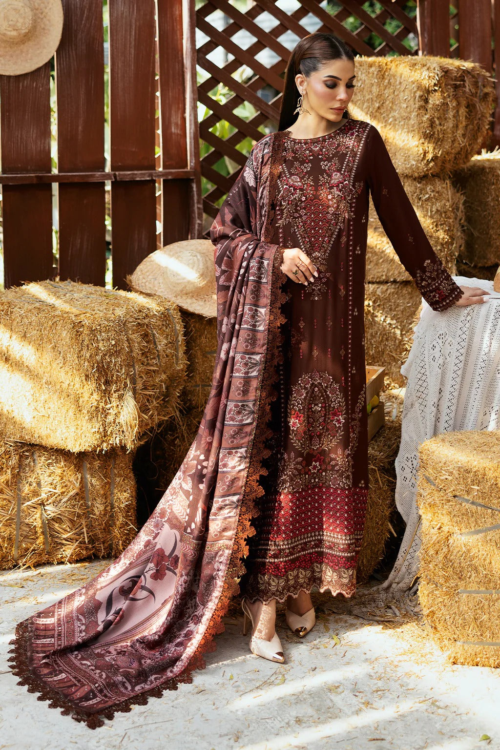 Embroidered Karandi Winter Suit - Brown