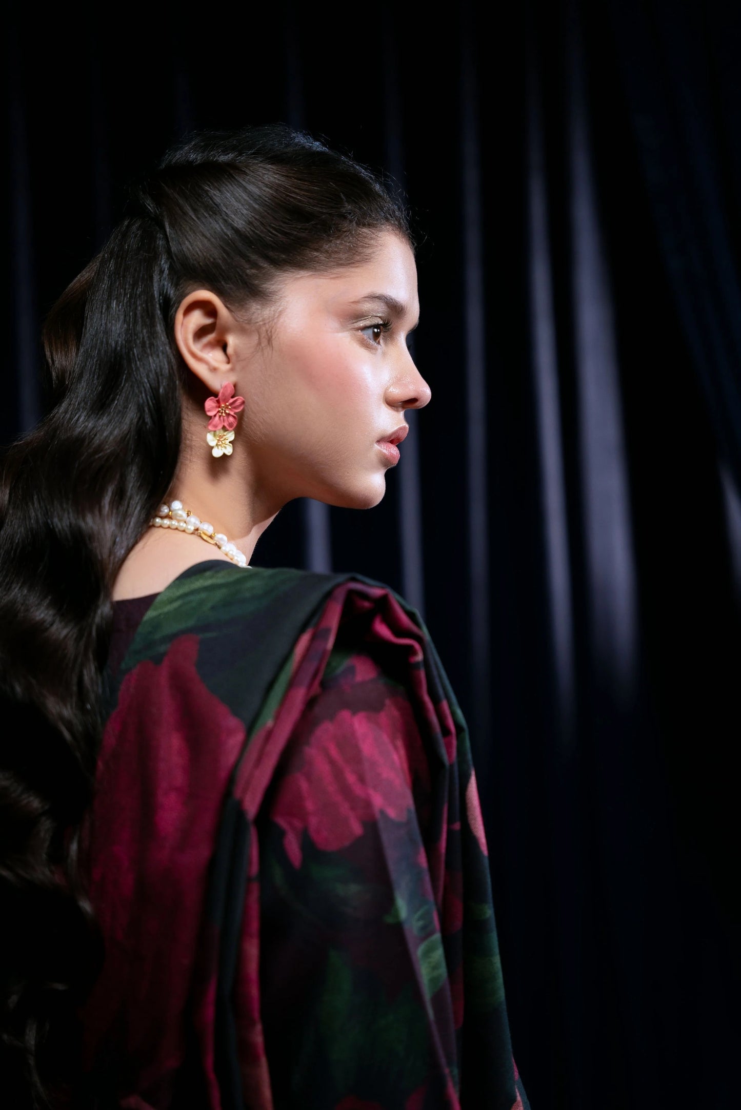 Floral Printed Dhanak Suit - Black