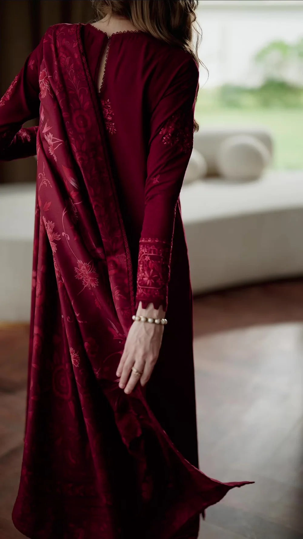 MAROON LUXURY EMBROIDERED KARANDI SET
