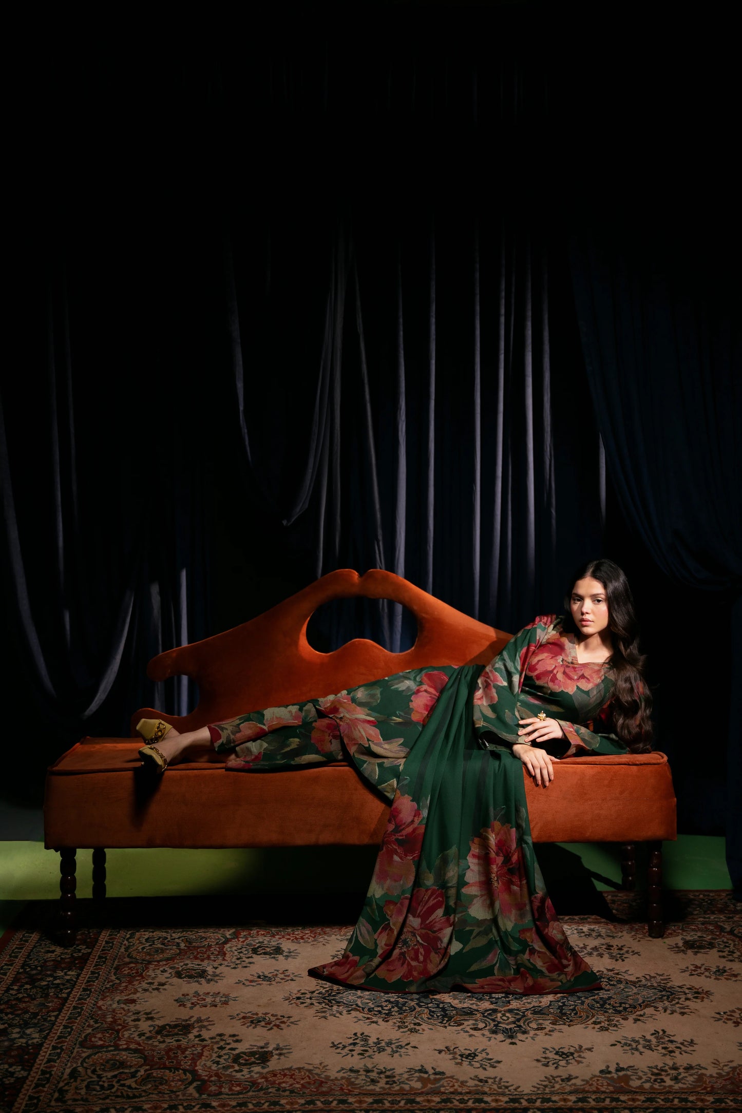 Floral Printed Dhanak Suit - Bottle Green