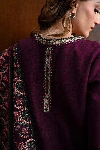 Luxury Embroidered Karandi Set - Deep Plum