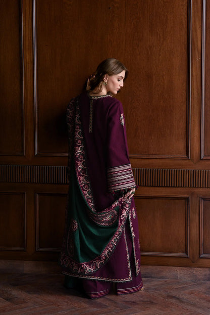 Luxury Embroidered Karandi Set - Deep Plum