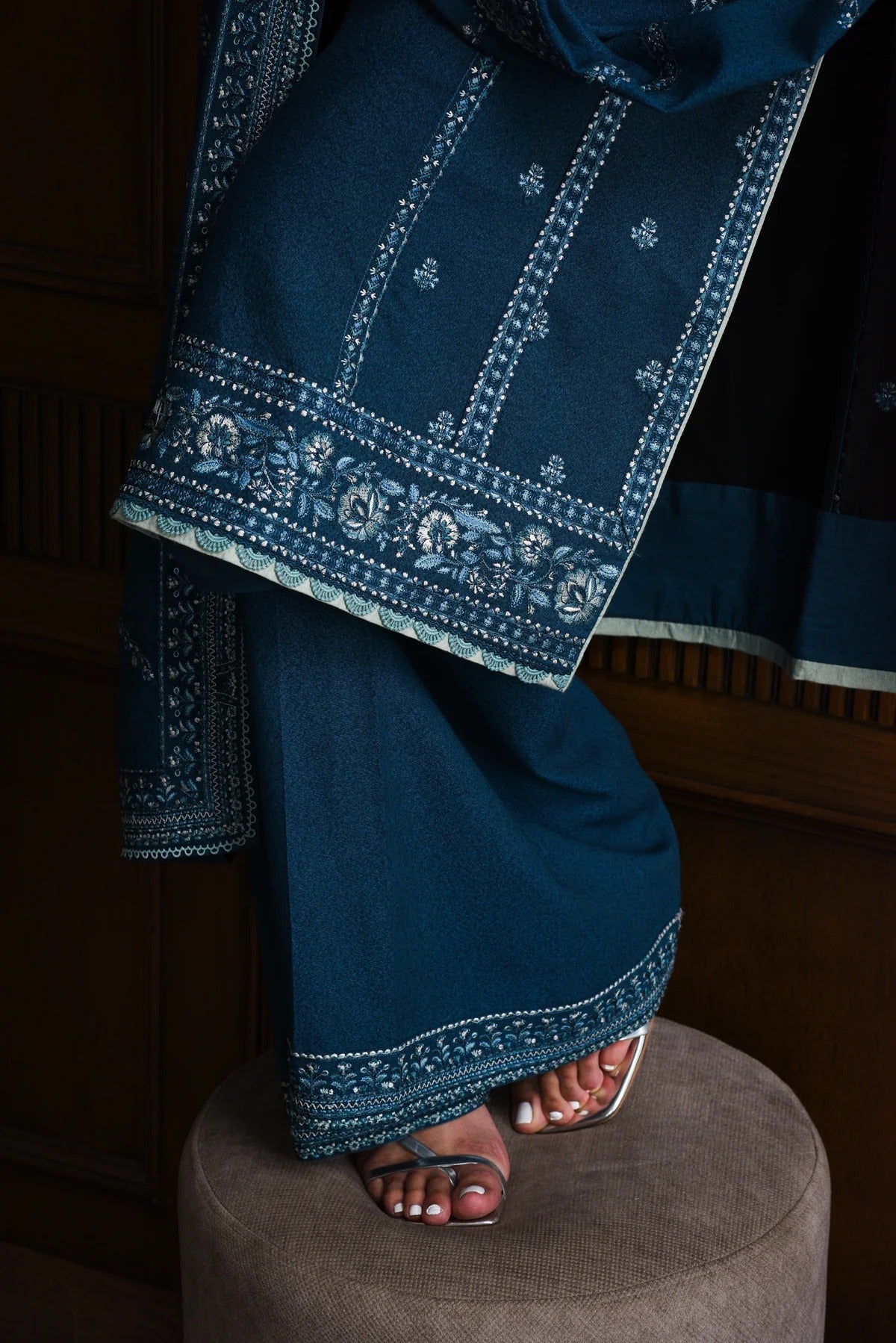 Luxury Embroidered Karandi Set - Teal Blue