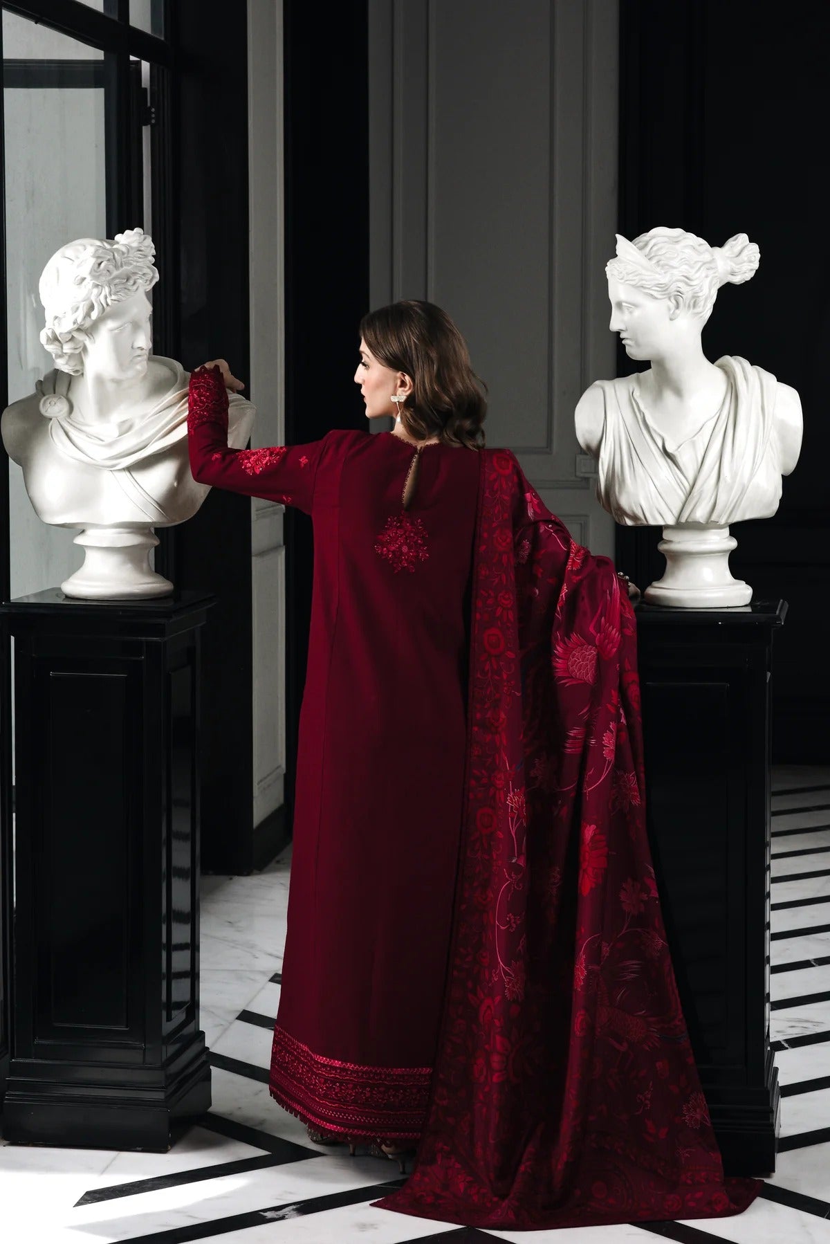 MAROON LUXURY EMBROIDERED KARANDI SET