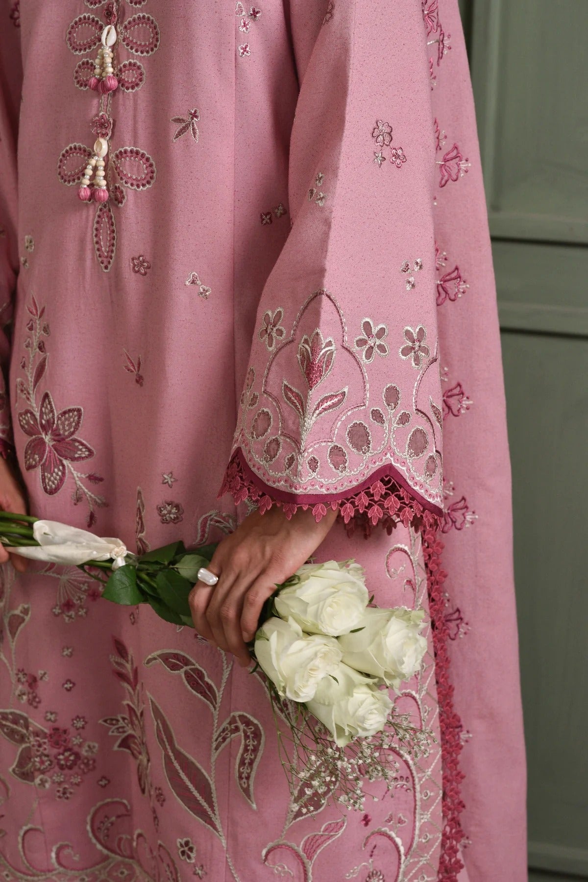 Luxury Embroidered Karandi Set - Light Pink
