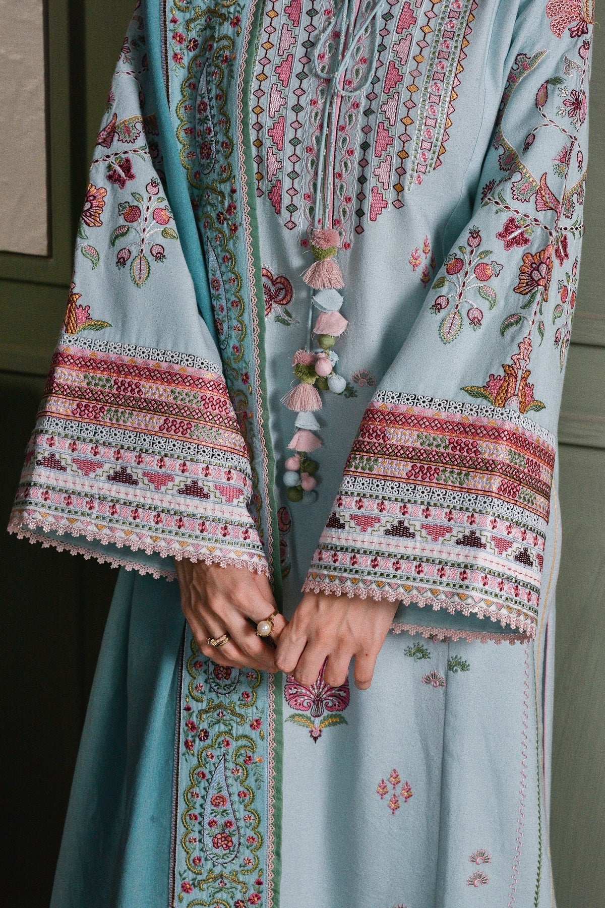 Luxury Embroidered Karandi Set - Ice Blue
