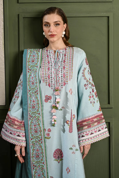 Luxury Embroidered Karandi Set - Ice Blue