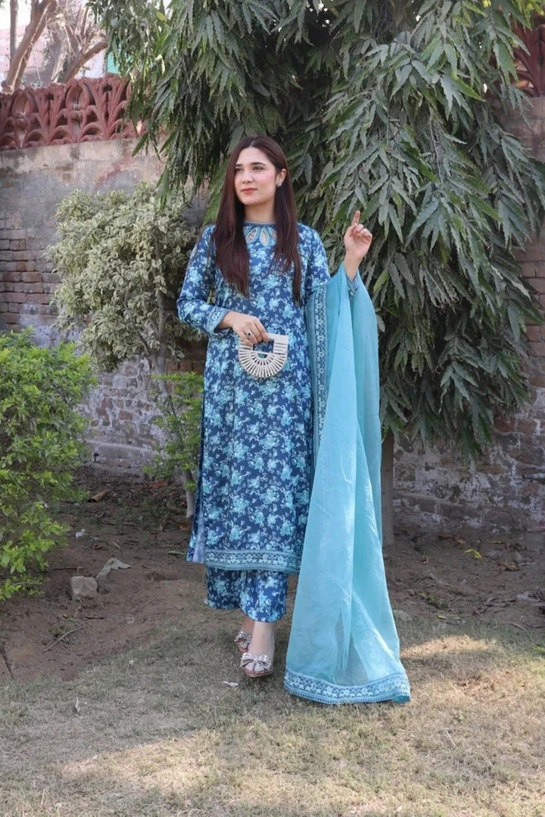 Embroidered 3PC Suit - Waves