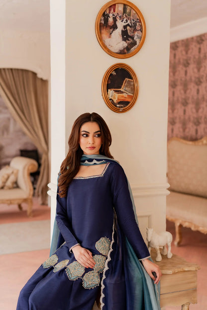 Embroidered Luxury Farshi Set - Aqua