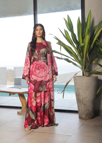 Red Floral Dhanak Suit