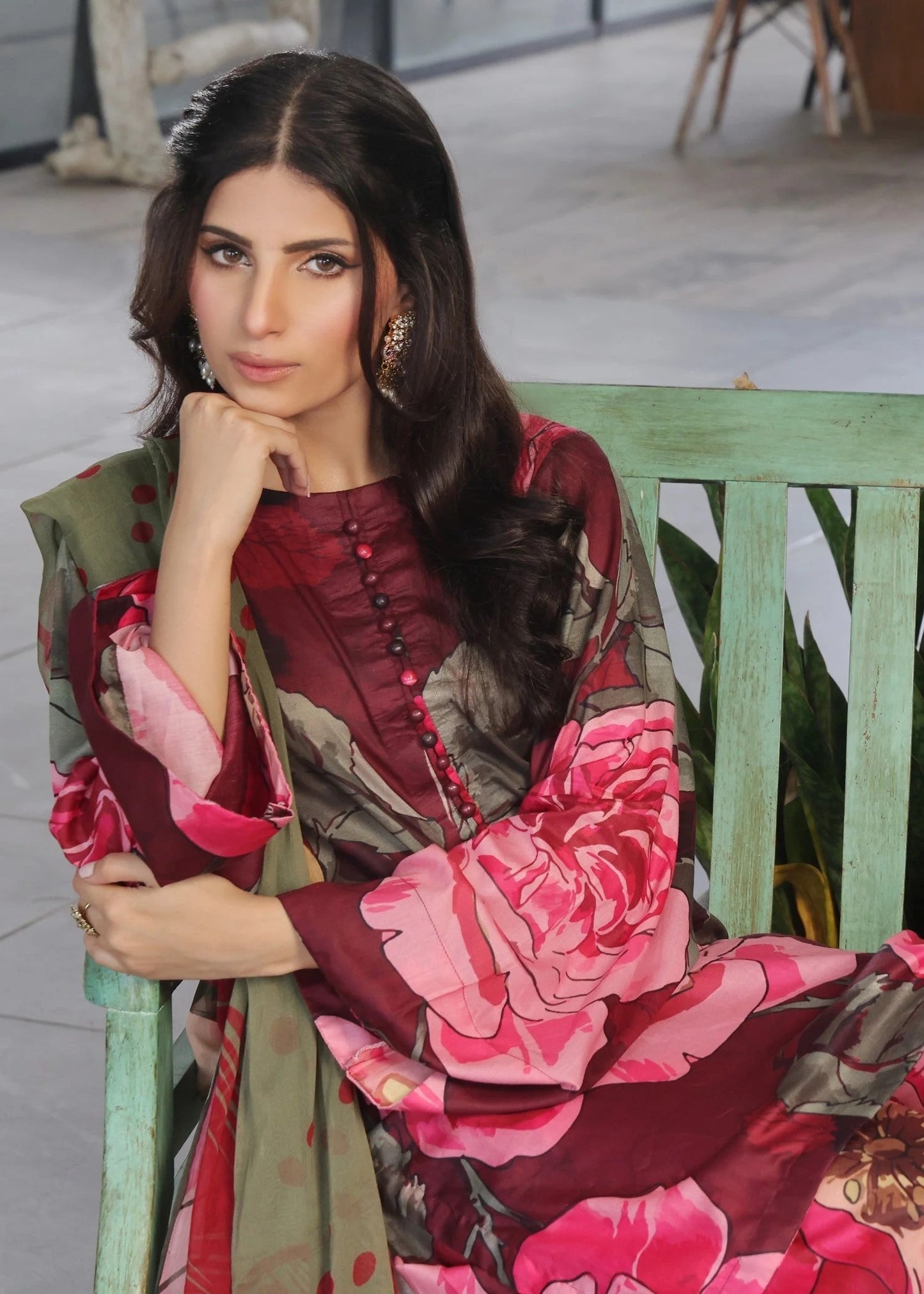 Red Floral Dhanak Suit