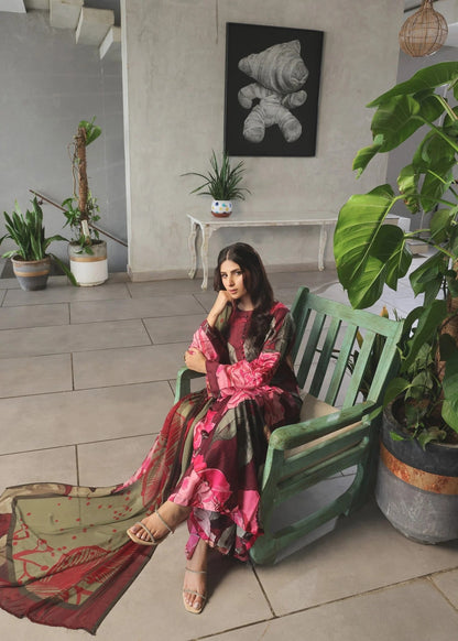 Red Floral Dhanak Suit