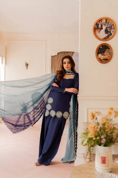 Embroidered Luxury Farshi Set - Aqua