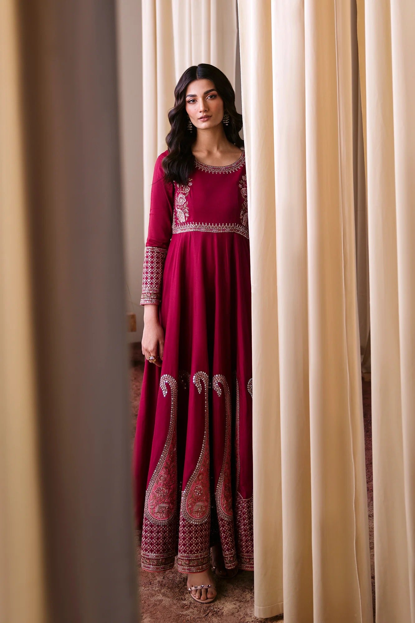 Embroidered Pishwas – Deep Burgundy