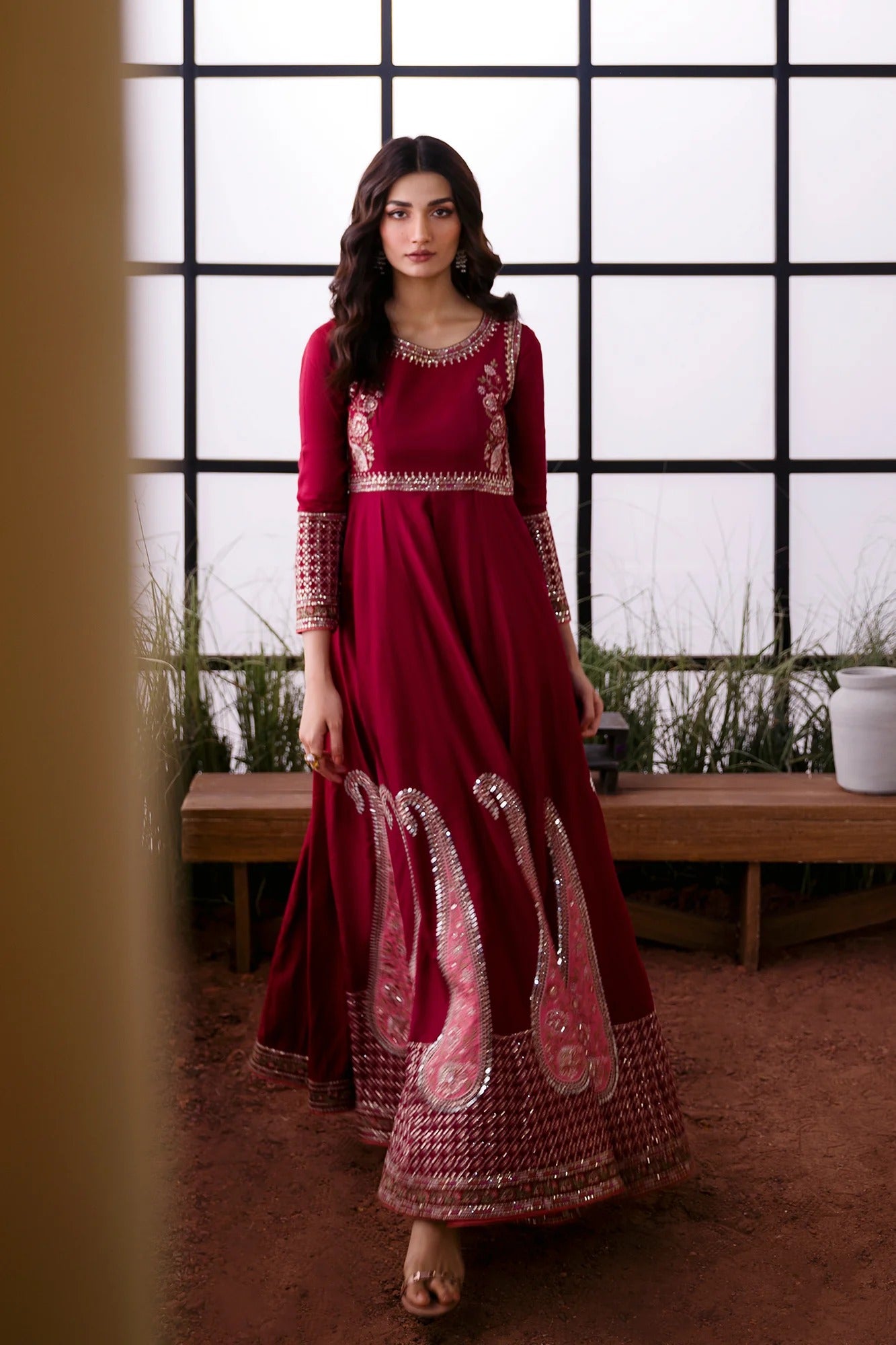 Embroidered Pishwas – Deep Burgundy