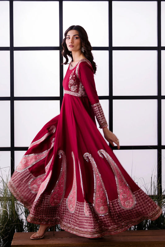 Embroidered Pishwas – Deep Burgundy