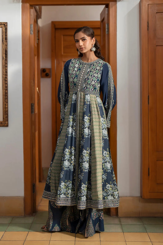 Mosaic Embroidered Pishwas Set – Cobalt Blue