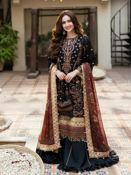 Festive Embroidered Black Suit – 3PC Set