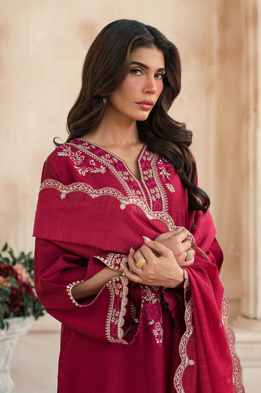 Embroidered Maroon Silk Suit - Vera