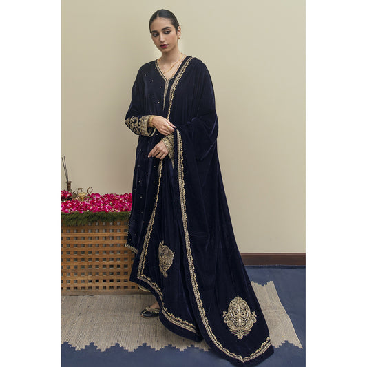 Embroidered Velvet 2 Piece Suit
