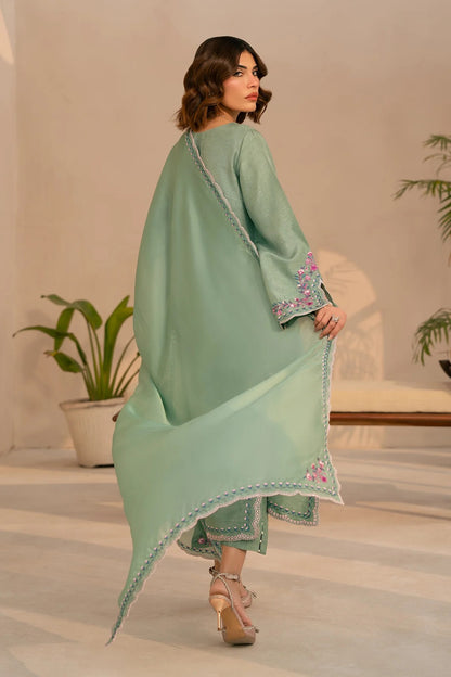 Embroidered Mint Green Silk Suit - Anya