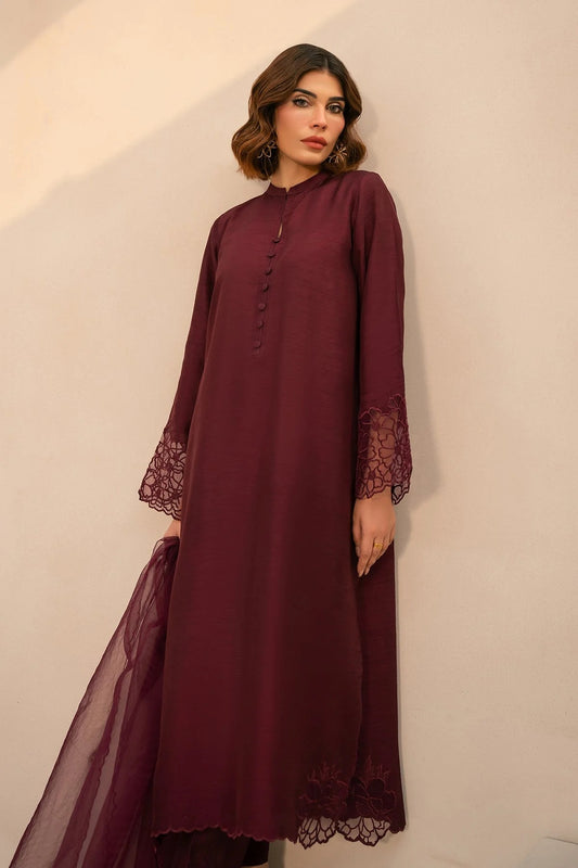 Embroidered Burgandy Silk Suit - Hailey B