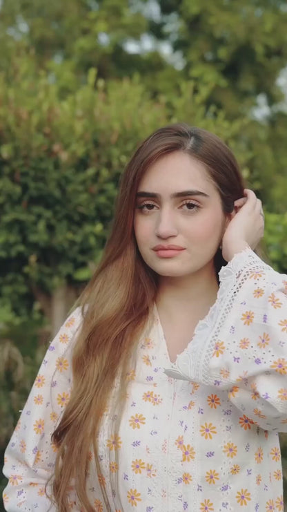 White Floral Chikenkari Set - ASR-17