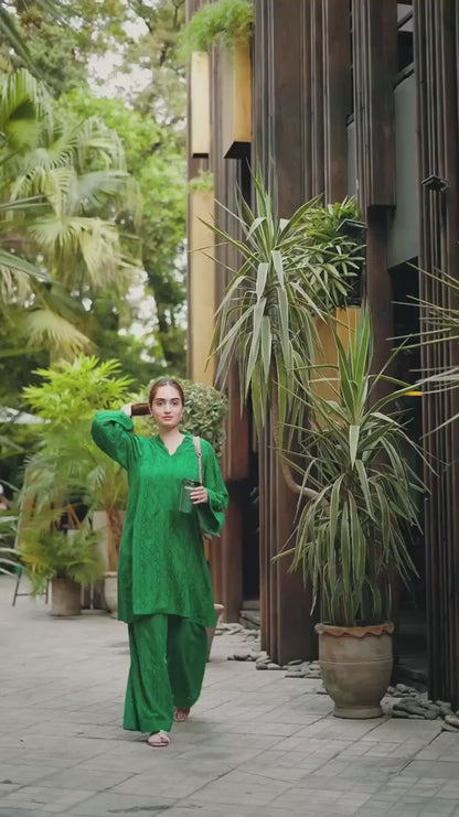 Bottle Green Shiffli Chikan Set - ASR19