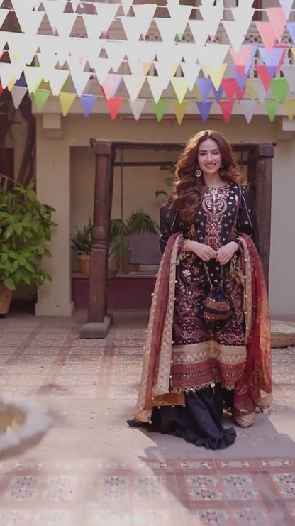 Festive Embroidered Black Suit – 3PC Set