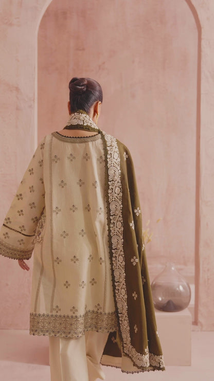 Embroidered Jacquard Lawn Suit - D102