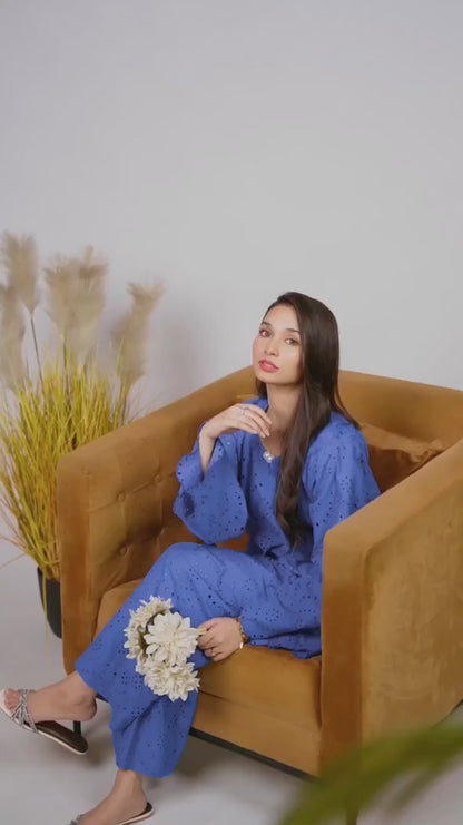 Blue Shiffli Chikan Cord Set- ASR27