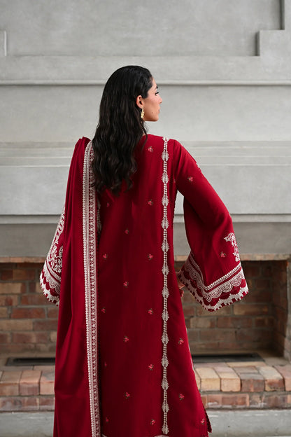Dori  Luxury Embroidered Karandi Set - Deep Red